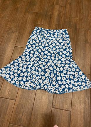 Меди юбка в цветы eastex брендовая голубая юбка-миди цветочная на подкладке2 фото