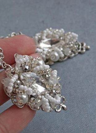 Свадебные серьги белые серьги серьги с кристаллами2 фото