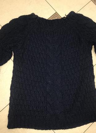 Синий вязаный свитер крупной вязки1 фото