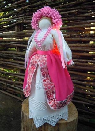 Кукла мотанка, девушка с длинной косой в веночке, розовая кукла, интерьерная кукла3 фото
