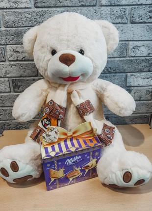 Подарунковий набір у вигляді сердечка з плюшевим ведмедиком, косметикою та солодощами на новий рік, на миколая3 фото