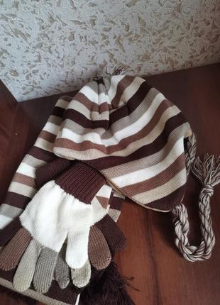 Комплект шапка шарф варежки