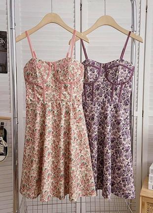 Ніжна літня сукня на тонких брителях з квітковим принтом☀️,платье5 фото