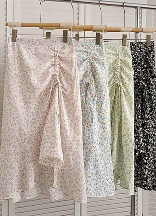 Летняя, шифоновая юбка в нежной цветочной расцветке с завязками☀️🌷,юбка2 фото
