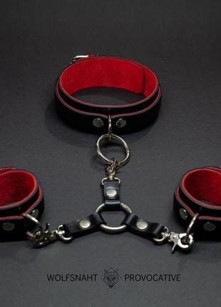 Комплект: нашийник і наручники на замшевої підкладці1 фото