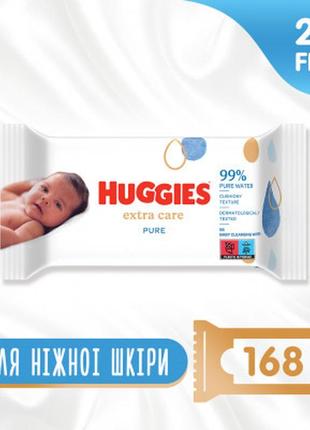 Детские влажные салфетки huggies pure extra care 3 х 56 шт (5029054222119)