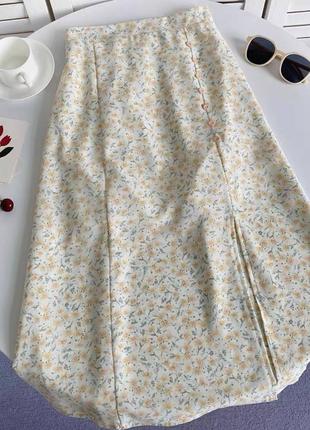 Стильная юбка в трендовой цветочной расцветке с разрезами, на пуговицах😻,юбка5 фото