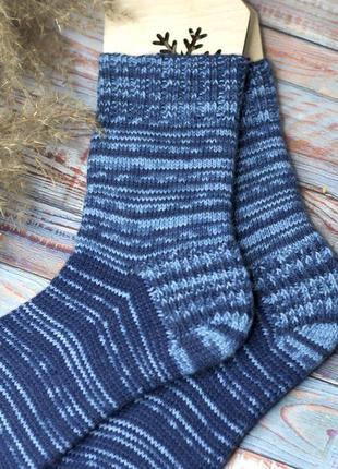 Шкарпетки вовняні ручної роботи в'язані "класичний синій"2 фото