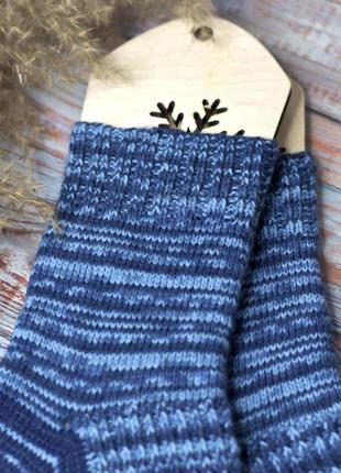 Шкарпетки вовняні ручної роботи в'язані "класичний синій"5 фото