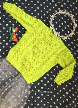 Дитячий светр (крапельки і коси), салатовий1 фото