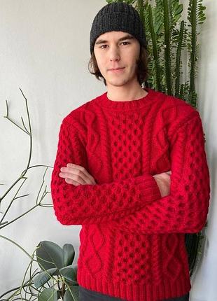 Мужской свитер (соты), красный