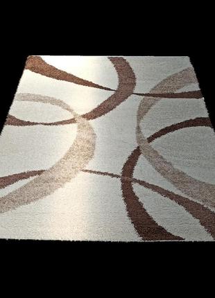 Турецький килим з високим ворсом 170х250 см super lux shaggy cream 7368a7 фото
