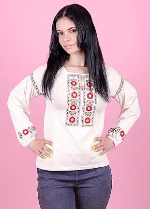 Вишиванка для дівчаток-підлітків, кремова, бавовняна, р.164 топ