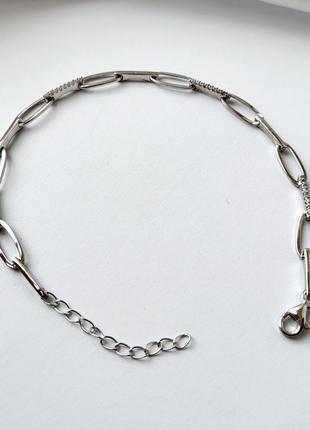 Серебряный женский браслет на руку с белыми камнями 16 - 19 см серебро 925 пробы родированное 1524 3.08г4 фото
