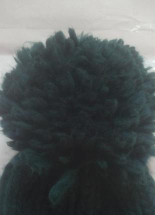 Брендовая шапка крупной вязки/изумрудного цвета/ с балабоном/с помпоном/ cropp3 фото