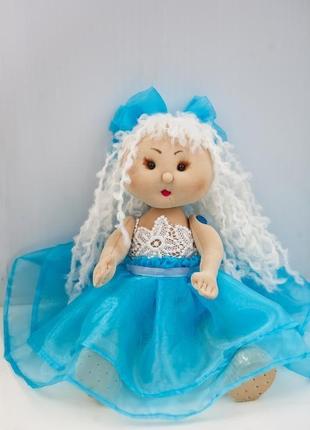 Інтер'єрна лялька в блакитній сукні1 фото