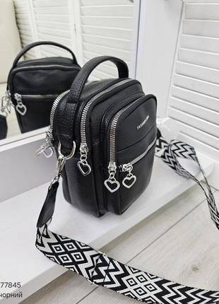 Женская стильная и качественная небольшая сумка из эко кожи черная5 фото