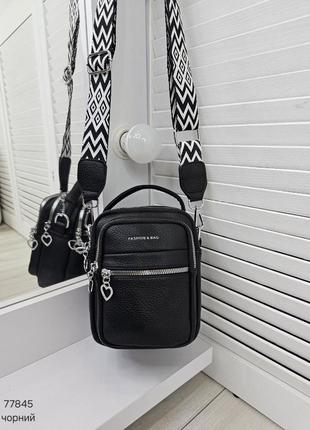 Женская стильная и качественная небольшая сумка из эко кожи черная4 фото