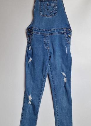 Джинсовый брючный комбинезон девочке yigga рваные джинсы6 фото