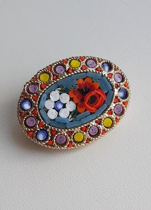 Винтажная брошь микромозаика
