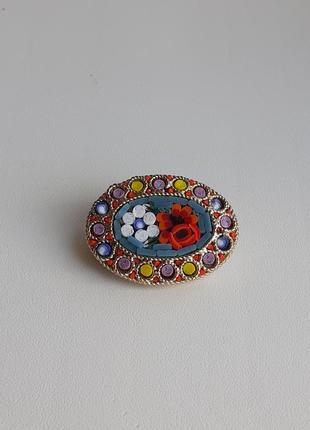 Винтажная брошь микромозаика