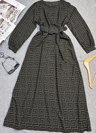 Сукня італійська максі довга  з довгим рукавом трендовий візерунок2 фото