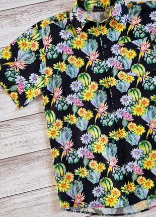 Рубашка шведка в гавайском стиле мужская в кактусы цветы2 фото