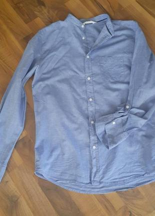 Лёгкая котоновая рубашка цвет голубой джинс1 фото