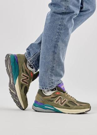 Мужские кроссовки в стиле new balance 990 v3 Сендалий беленс / демисезонные / весенние, летние, осенние / замша, сетка / белые, серые, черные, бежевые