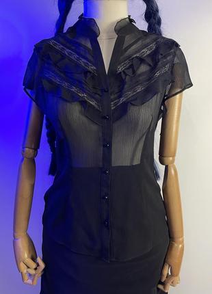 Wallis эффектная винтажная блуза рубашка кофта с рюшами кружево готический готический стиль4 фото