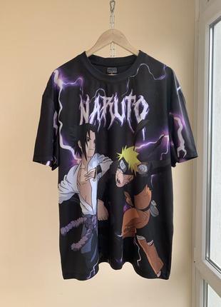 Вінтажна оверпринт сітчата футболка джерсі naruto shippuden uzumaki sasuke uchiha overprint вінтаж 2000х primark наруто аніме манга оверсайз xxl 2xl