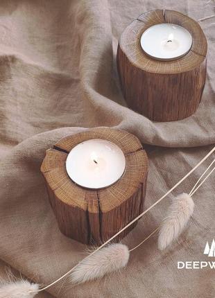 Свічники з дерева на подарунок, комплект дерев'яних підсвічників для чайних свічок, стильні свічник4 фото