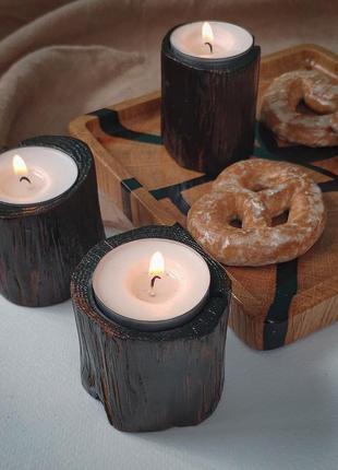 Свічники з дерева на подарунок, комплект дерев'яних підсвічників для чайних свічок, стильні свічник