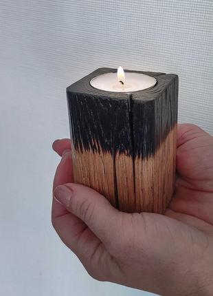 Стильні свічники з дерева на подарунок, комплект дерев'яних підсвічників для чайних свічок4 фото