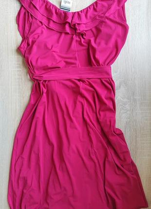 Сукня сарафан каскадна на запах малинового кольору4 фото