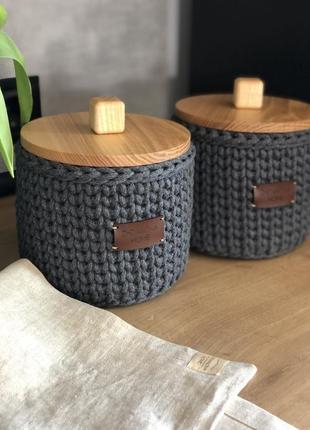 Набор корзин-контейнеров для хранения на кухне «grey” с деревянными крышками2 фото