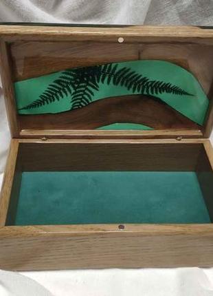 Скринька зелена з золотими сухоцвітами, коробочка для біжутерії, органайзер для прикрас з дерева3 фото