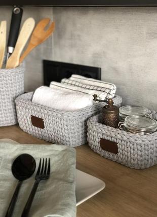 Набір кошиків для кухні або ванної кімнати "light grey".8 фото