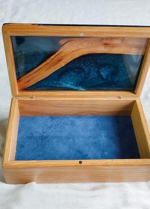 Блакитна скринька для прикрас, скринька з дерева, шкатулка из дерева, сундучок на подарок8 фото