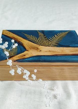 Блакитна скринька для прикрас, скринька з дерева, шкатулка из дерева, сундучок на подарок5 фото