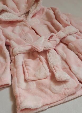 Халат primark англия с капюшоном теплый нежно-розовый плюшевый сердечки на 1-1,5 года5 фото