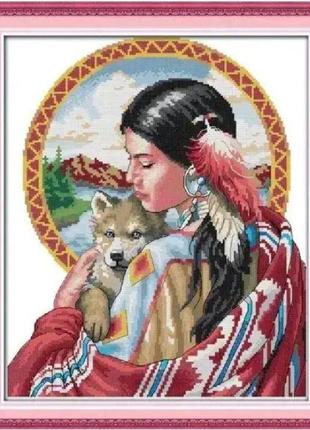 Набор для вышивания по нанесённой на канву схеме "indian girl" . aida 14ct printed, 36*42 см