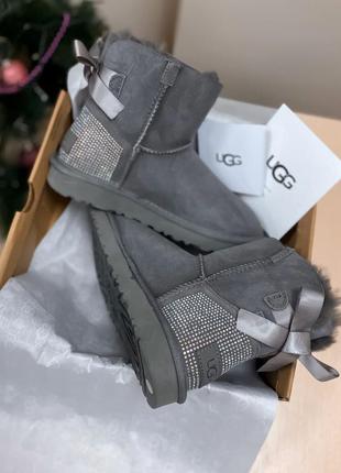 Ugg grey diamond женские сапоги угг с бантом серые9 фото