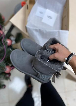 Ugg grey diamond женские сапоги угг с бантом серые3 фото