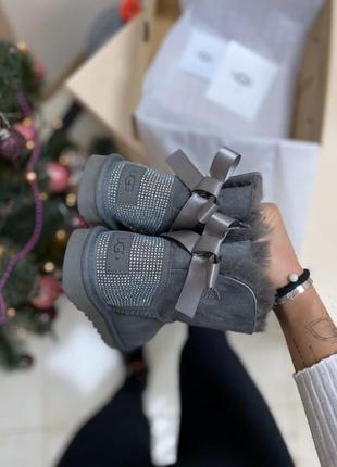 Ugg grey diamond женские сапоги угг с бантом серые2 фото