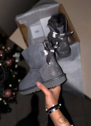 Ugg grey diamond женские сапоги угг с бантом серые7 фото