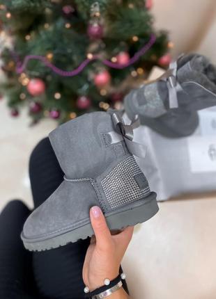 Ugg grey diamond женские сапоги угг с бантом серые5 фото