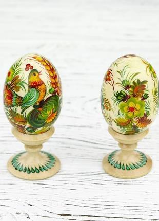 Небольшое пасхальное декоративное деревянное яйцо, расписанное вручную петриковской росписью.5 фото