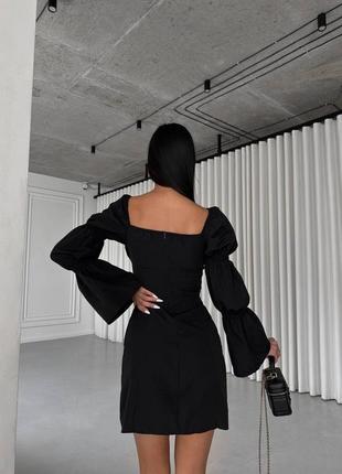 🌸котонова міні сукня з подовженими обʼємними рукавами6 фото