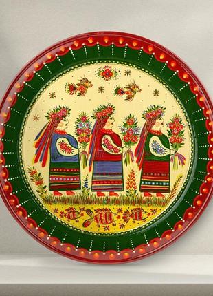 Настінна розписна тарілка в українському стилі|українська дерев'яна декоративна тарілка|петриківка3 фото